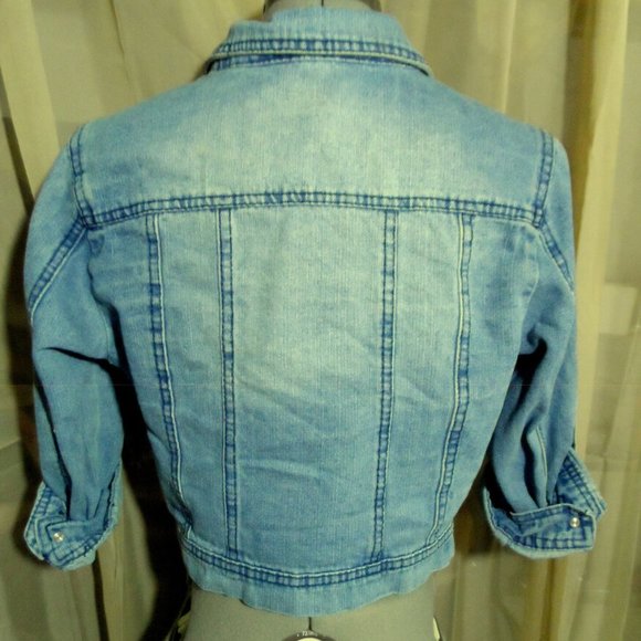 HIGHWAY JEANS Jacket Jr. M button up Medium wash denim coat Crop length Cover Up - Picture 4 of 5